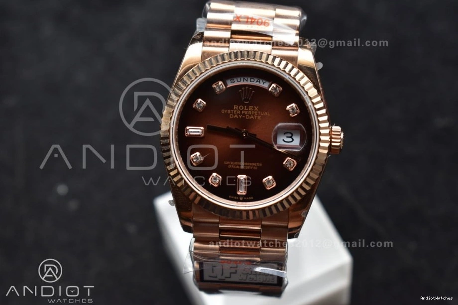 President SmoothTexture Edition Bracelet 904L DayDate Diamond Dial vr3255 678 (Gain Best Steel QF Weight) on Brown 36 V5 RG 0312